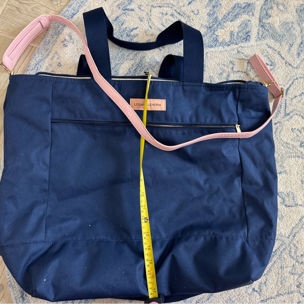 Navy Tote Bag,  Pink Strap original Logan + Lenora travel bag + trolley Sleeve